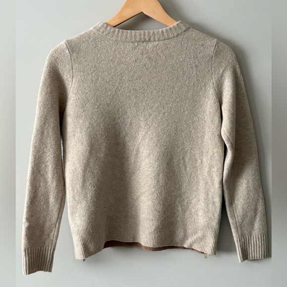 J.Crew 100% Wool Colorblock Sweater | Tan & Oatmeal | Size S | Zip Detail - Picture 2 of 5